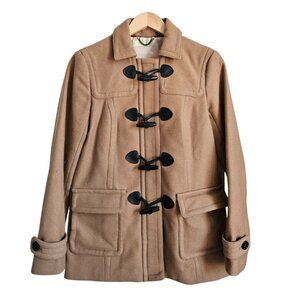 Banana Republic Camel Wool Toggle Coat Overcoat With Leather Accents Size XS